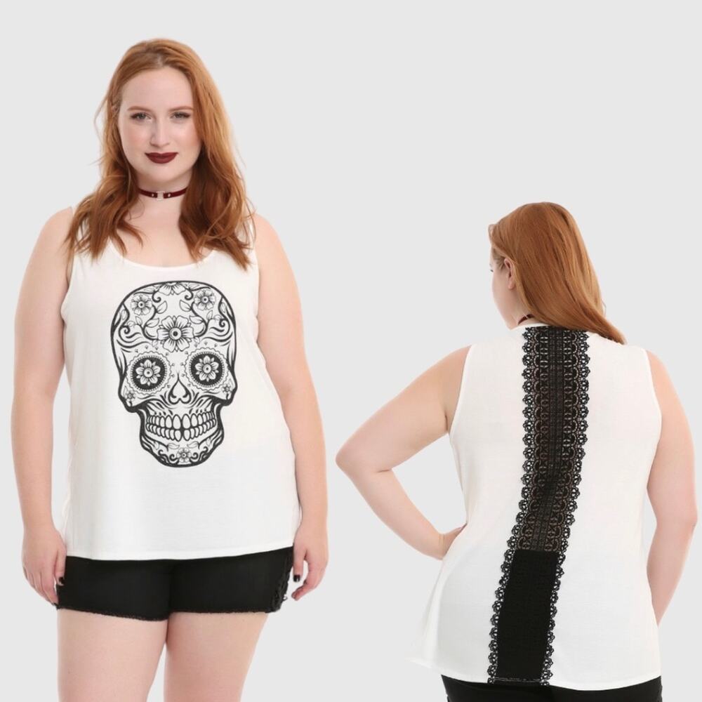 Hot Topic Sugar Skull Crochet Inset Tank Top